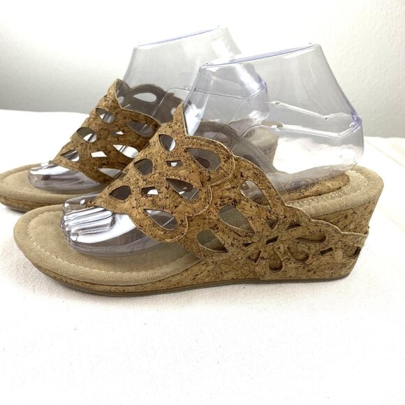Duck Head Women's Tan Slip-On Cork Dressy Open Toe Wedge Sandals 3" Heal SZ 9.5 - Picture 4 of 13